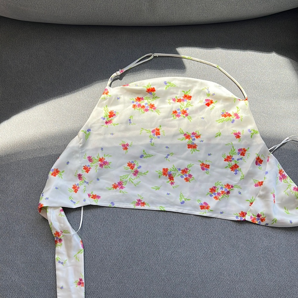 ZARA FLORAL SILK HALTER TOP